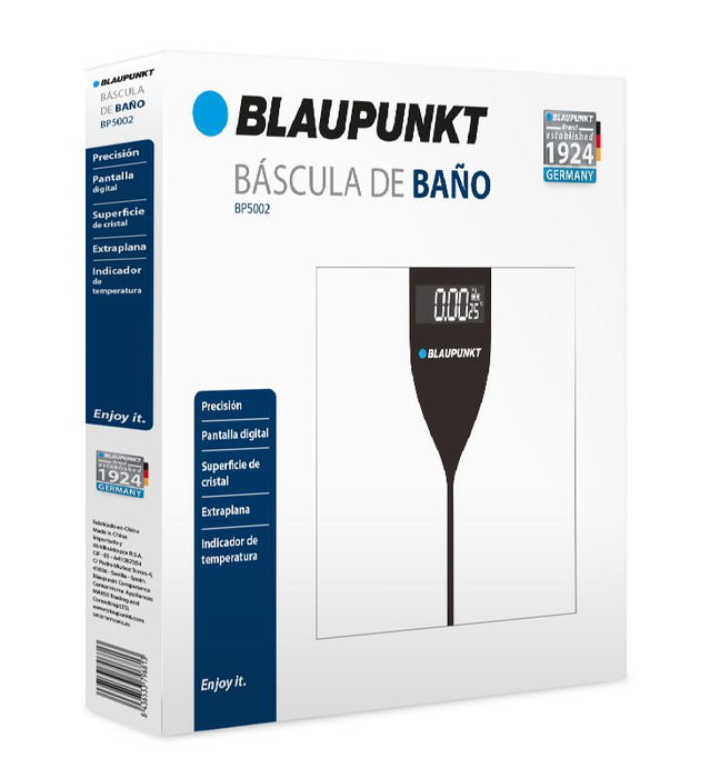 BLAUPUNKT Báscula de Baño Digital con Indicador de Temperatura y Superficie de Cristal Extraplano