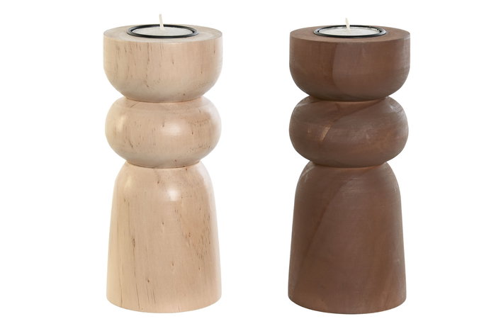 DKD Home Decor Portavelas Marron Oscuro Marron Claro Pino Metal 7 x 17 x 7 cm (4 Unidades)