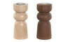 DKD Home Decor Portavelas Marron Oscuro Marron Claro Pino Metal 7 x 17 x 7 cm (4 Unidades)