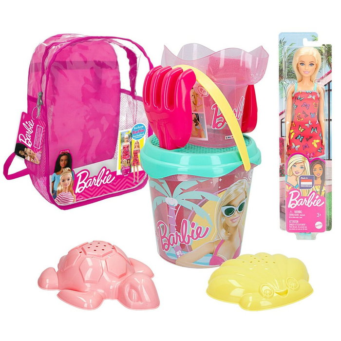 Color Baby Cubo de playa Barbie 18 cm con accesorios y muñeca Barbie en mochila