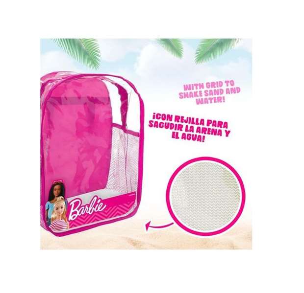 Barbie Cubo de Playa 18 cm con Accesorios y Muñeca en Mochila