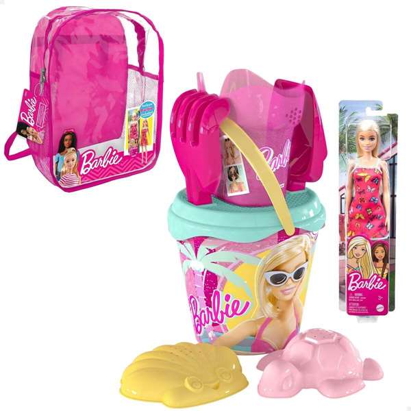 Barbie Cubo de Playa 18 cm con Accesorios y Muñeca en Mochila