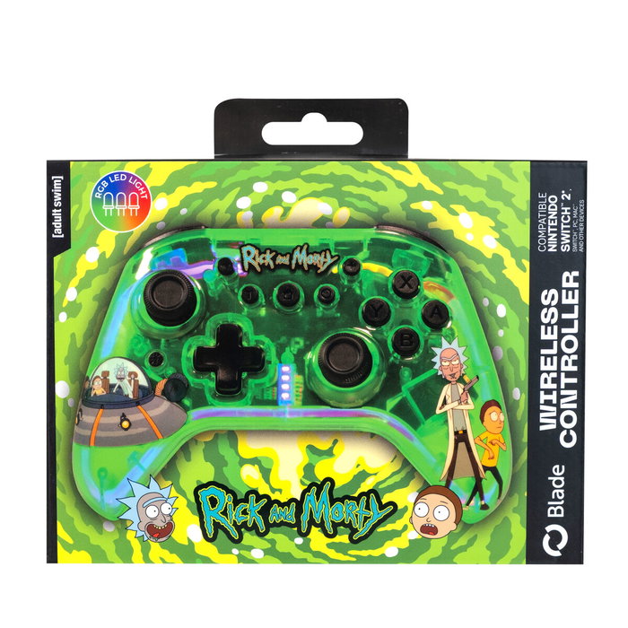 BLADE Gamepad Wireless Bluetooth para Gaming, Mando de Juego con Diseño Exclusivo Rick and Morty, LED RGB y Joystick, Conexión Universal