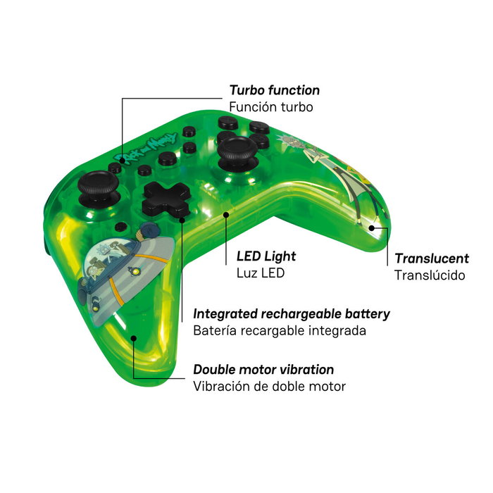 BLADE Gamepad Wireless Bluetooth para Gaming, Mando de Juego con Diseño Exclusivo Rick and Morty, LED RGB y Joystick, Conexión Universal