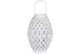 DKD Home Decor Portavelas Blanco Bambú Cristal 22 x 36 x 22 cm (4 Unidades)