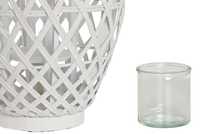 DKD Home Decor Portavelas Blanco Bambú Cristal 22 x 36 x 22 cm (4 Unidades)