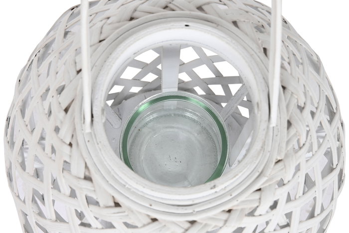 DKD Home Decor Portavelas Blanco Bambú Cristal 22 x 36 x 22 cm (4 Unidades)