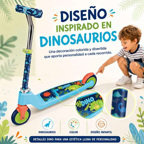 JugaToys Patinete 2 ruedas plegable Dino