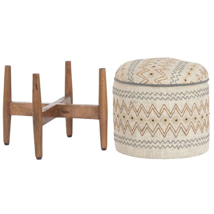 DKD Home Decor Reposapiés de Algodón y Mango con Tapa y Bordado DKD Home Decor Reposapiés de Algodón y Mango con Tapa y Bordado