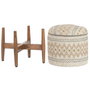 DKD Home Decor Reposapiés de Algodón y Mango con Tapa y Bordado