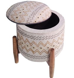 DKD Home Decor Reposapiés Urban Crudo Multicolor Algodón y Mango Bordado 40 x 52 x 40 cm