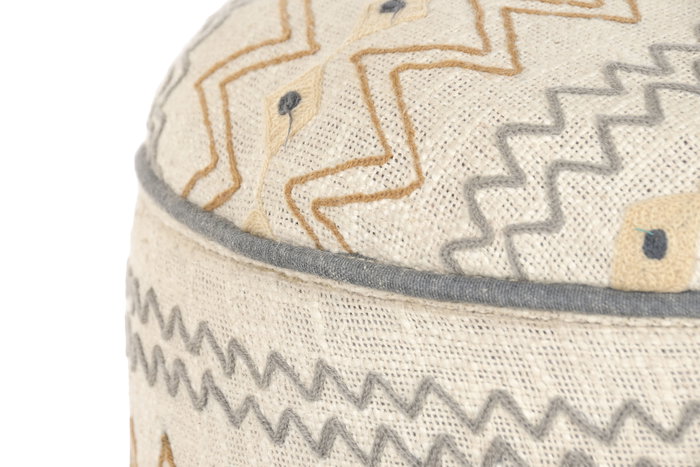 DKD Home Decor Reposapiés Urban Crudo Multicolor Algodón y Mango Bordado 40 x 52 x 40 cm