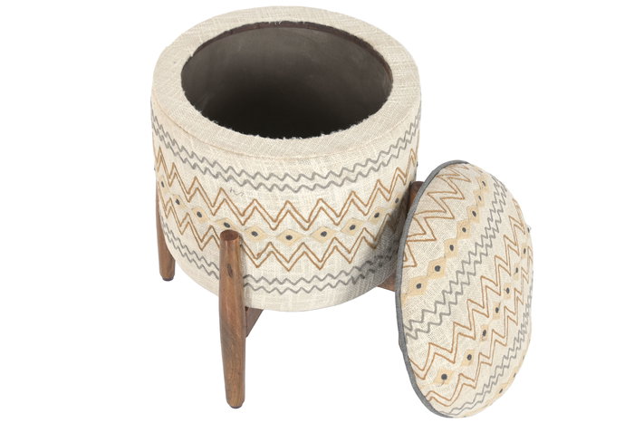 DKD Home Decor Reposapiés Urban Crudo Multicolor Algodón y Mango Bordado 40 x 52 x 40 cm