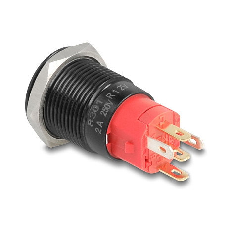 DeLOCK 22013 Interruptor pulsador negro con LED rojo 16 mm