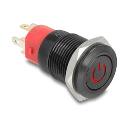DeLOCK 22013 Interruptor pulsador negro con LED rojo 16 mm