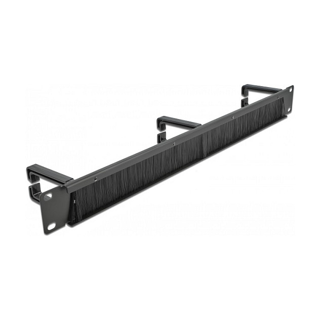 DeLOCK Panel pasacables con cepillo de 19″ con 3 ganchos, 1U, negro