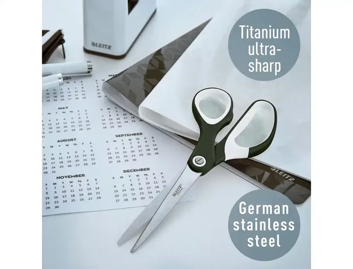 Leitz Tijeras WOW Titanium 205 mm, Acero Inoxidable con Recubrimiento Titanio, Negro