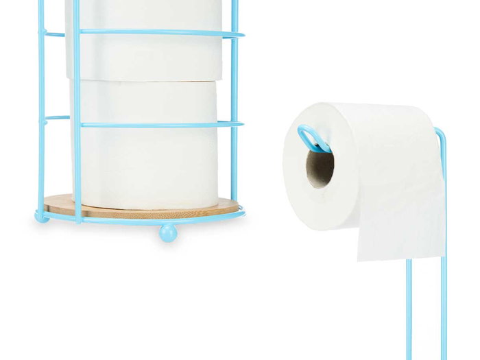 Berilo Portarrollo Metal Bambú con Depósito, Color Azul, 16.5x16.5x63.5 cm (Set de 4) Berilo Portarrollo Metal Bambú con Depósito, Color Azul, 16.5x16.5x63.5 cm (Set de 4)