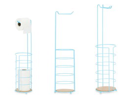 Berilo Portarrollo Metal Bambú con Depósito, Color Azul, 16.5x16.5x63.5 cm (Set de 4)