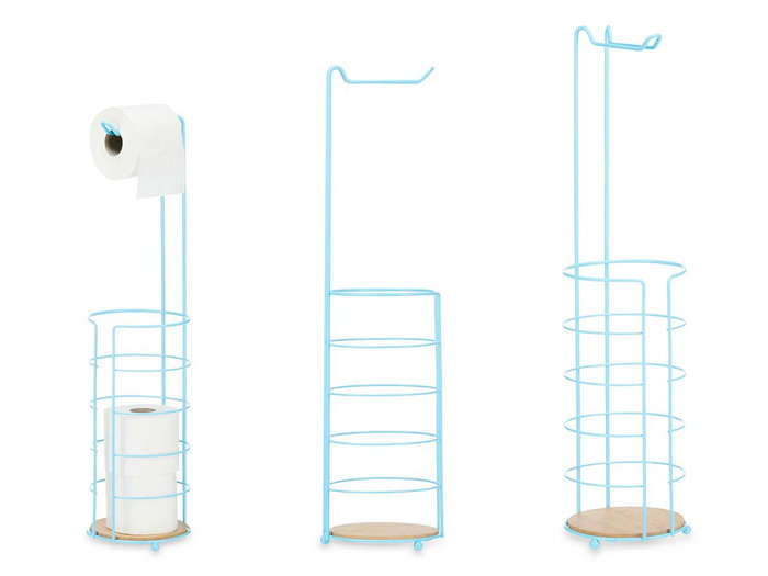 Berilo Portarrollo Metal Bambú con Depósito, Color Azul, 16.5x16.5x63.5 cm (Set de 4) Berilo Portarrollo Metal Bambú con Depósito, Color Azul, 16.5x16.5x63.5 cm (Set de 4)