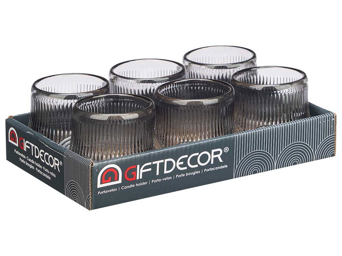 Giftdecor Portavela Círculo Raya Pequeño Gris 7.5x7.8x7.5 cm (Set de 12)