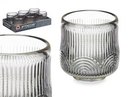 Giftdecor Portavela Círculo Raya Pequeño Gris 7.5x7.8x7.5 cm (Set de 12)