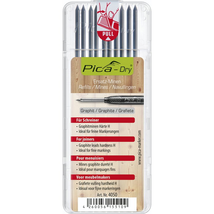 Pica Pica DRY Refills para Carpintero, 10 piezas, Grafito H, Gris Pica Pica DRY Refills para Carpintero, 10 piezas, Grafito H, Gris