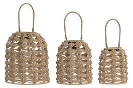 DKD Home Decor Lámpara Solar Terraza y Jardín IP44, 2 Sets de 3 Piezas, Marrón Claro, Fibra y Metal, 26x26x32 cm, LED