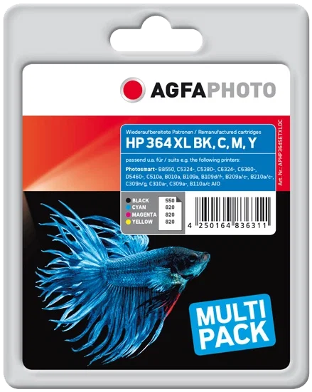Agfa Photo 364BK/C/M/Y Multipack Negro, Cian, Magenta, Amarillo ~3.010 Páginas (CN684EE, CB323EE, CB324EE, CB325EE) Agfa Photo 364BK/C/M/Y Multipack Negro, Cian, Magenta, Amarillo ~3.010 Páginas (CN684EE, CB323EE, CB324EE, CB325EE)