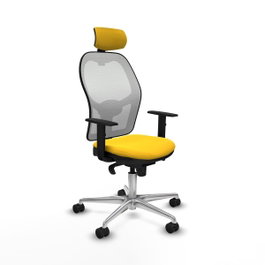 PIQUERAS Y CRESPO Silla de oficina Jorquera con mecanismo Sincro, Similpiel Amarillo y Malla Blanco