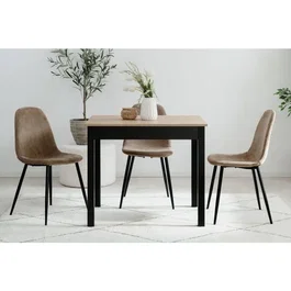 CAPRI Mesa de comedor cuadrada Roble artesanal Negro 90x67x76 cm para 4 personas CAPRI004024