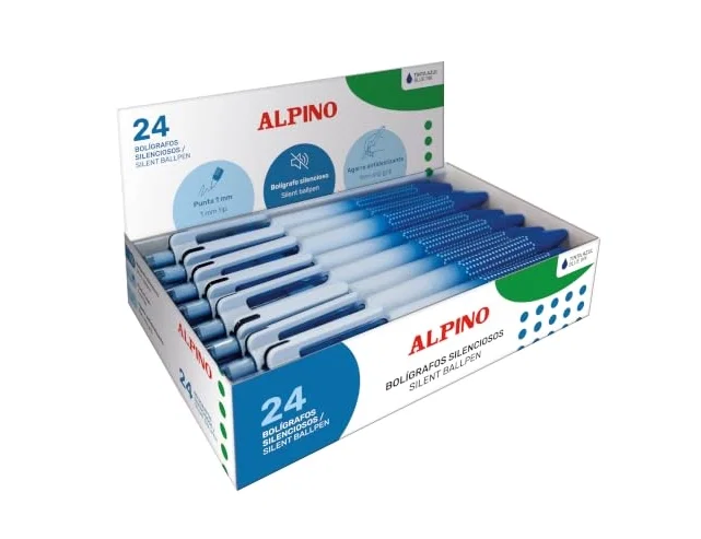 Alpino Bolígrafo Retráctil Silencioso con Agarre Antideslizante, Tinta Azul 1 mm