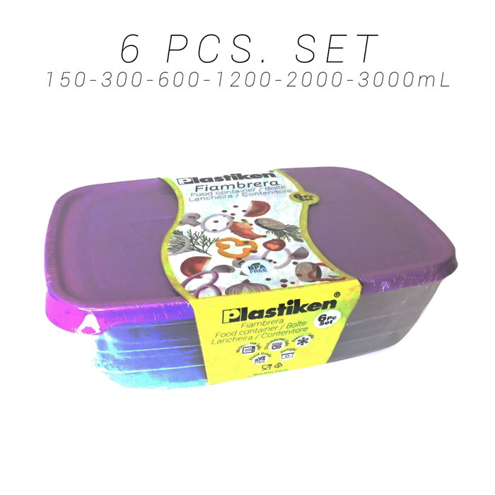 Plastiken Set de 6 Fiambreras Rectangulares Morado 20163-MOR Plastiken Set de 6 Fiambreras Rectangulares Morado 20163-MOR