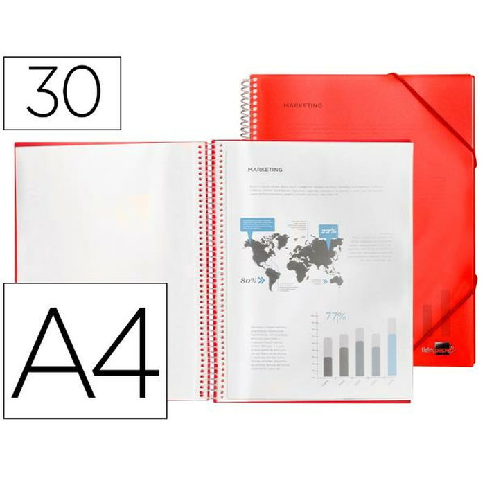 Liderpapel Carpeta escaparate con espiral Rojo 30 fundas Din A4