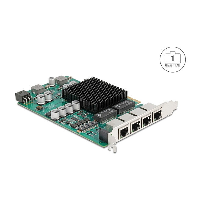 DeLOCK PCI Express x4 Gigabit LAN 4x RJ45 con PoE+ Intel I350, Tarjeta de Red Interna para PC, Windows 10/11