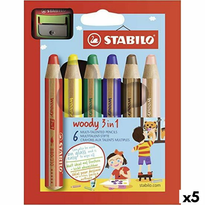 STABILO Woody 3 en 1 Duo Lápices de Colores Surtido con Sacapuntas