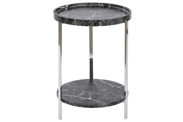 DKD Home Decor Mesita Auxiliar Negro Mármol MDF Acero Inoxidable 40x40x53 cm