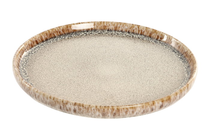 DKD Home Decor Plato de Postre de Gres Esmaltado Beige 20x20x2 cm