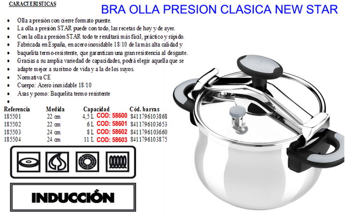 Bra New Star A185501 Olla a Presión 4,5 L de 22 cm