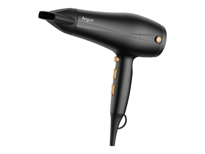 Argon Secador de Pelo Negro Mate Dorado 2400W, Con Difusor, Dimensiones 26.5x27x8.5 cm, 1.8m Cable, 50-60Hz, Enchufe VDE (Set de 6)