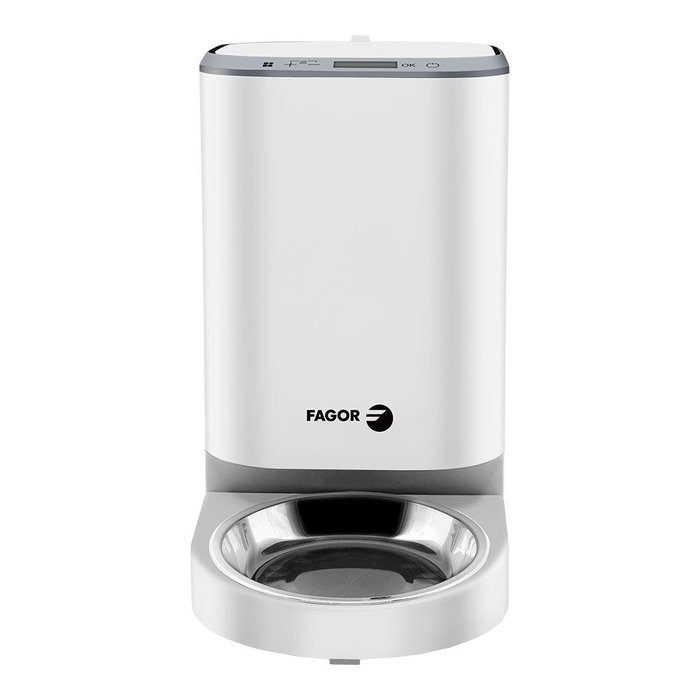 Fagor Comedero Automático para Perros/Gatos, Dispensador de Comida Programable con Bandeja de Acero Inoxidable, Capacidad 4L/2kg
