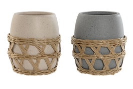 DKD Home Decor Portacepillos de Dolomite y Fibra, Pack de 2 Surtidos