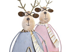 DKD Home Decor Figura Navidad Reno Rosa Gris Metal 6 x 22.5 x 8 cm (6 Unidades)