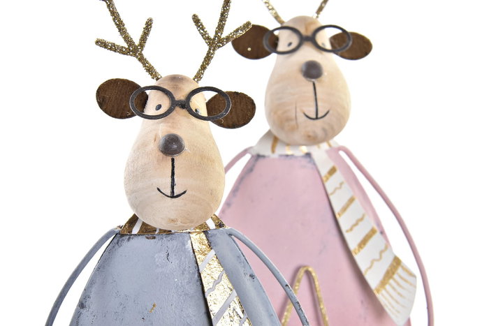 DKD Home Decor Figura Navidad Reno Rosa Gris Metal 6 x 22.5 x 8 cm (6 Unidades)
