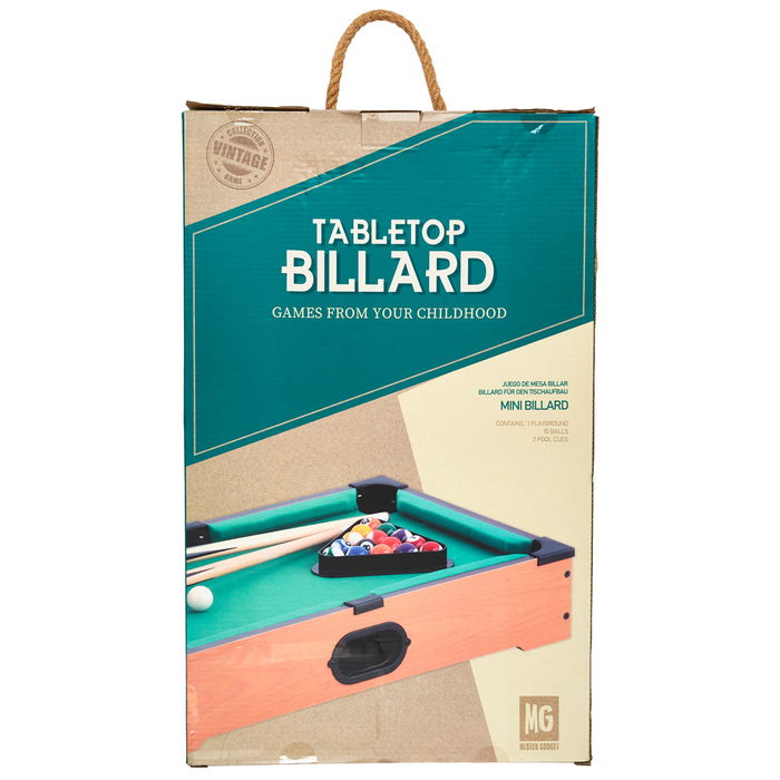 Mister Gadget Juego de Mesa Billar 51x31x10 cm con 2 Palos, 16 Bolas, Triángulo y Tiza Azul
