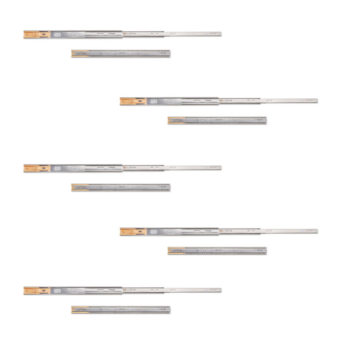 Emuca Lote de 5 juegos de guías para cajones, de bolas, altura 45mm, profundidad 550mm, extracción total, cierre suave, Cincado Emuca Lote de 5 juegos de guías para cajones, de bolas, altura 45mm, profundidad 550mm, extracción total, cierre suave, Cincado