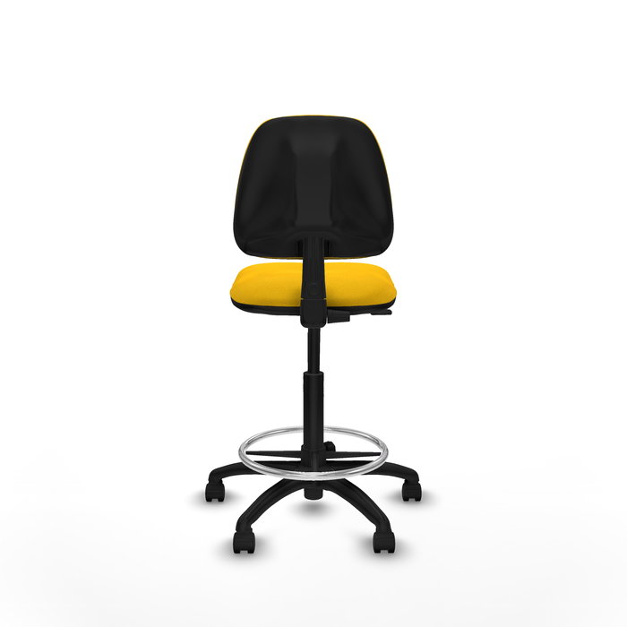 Taburete Isso con mecanismo Contacto permanente básico tapizada con Tela color Amarillo. Equipado con Base poliamida negra, Sin brazos y Ruedas de nailon 50 mm