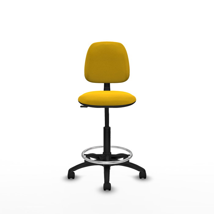 Taburete Isso con mecanismo Contacto permanente básico tapizada con Tela color Amarillo. Equipado con Base poliamida negra, Sin brazos y Ruedas de nailon 50 mm