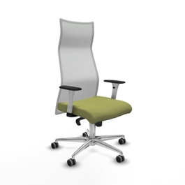 PIQUERAS Y CRESPO Sillón Albacete con mecanismo Sincro, Tela Verde oliva y Malla Blanco, Base Aluminio, Brazos 1D, Ruedas 65mm