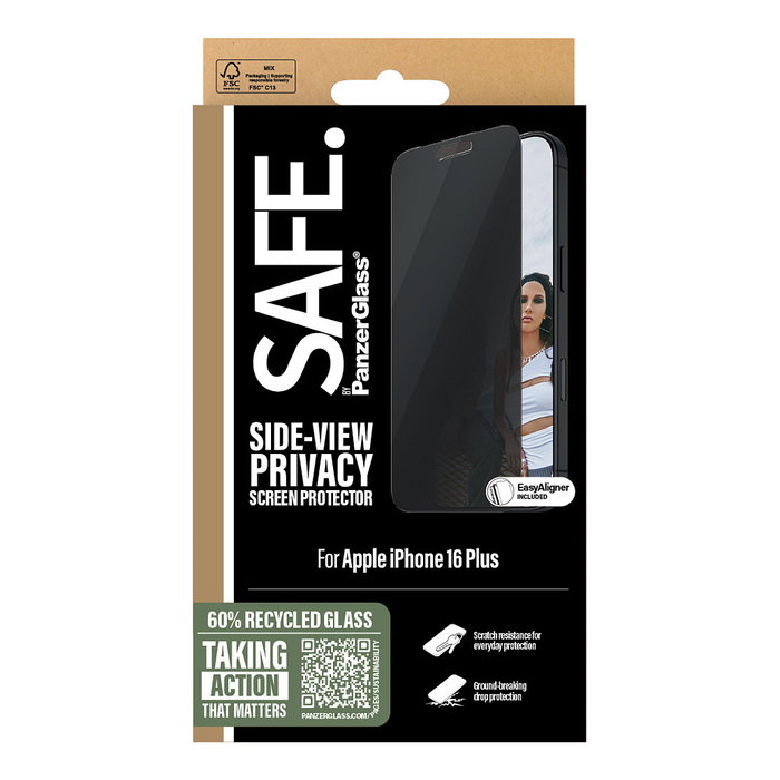 PanzerGlass SAFE Privacy iPhone 16 Plus UWF Protector Pantalla Vidrio Templado